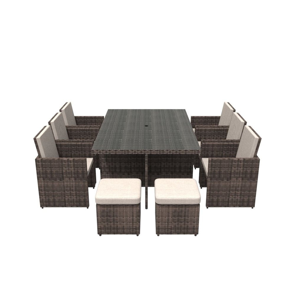 Outdoor Patio 11-Piece Clear and Gray Glass Dining Set