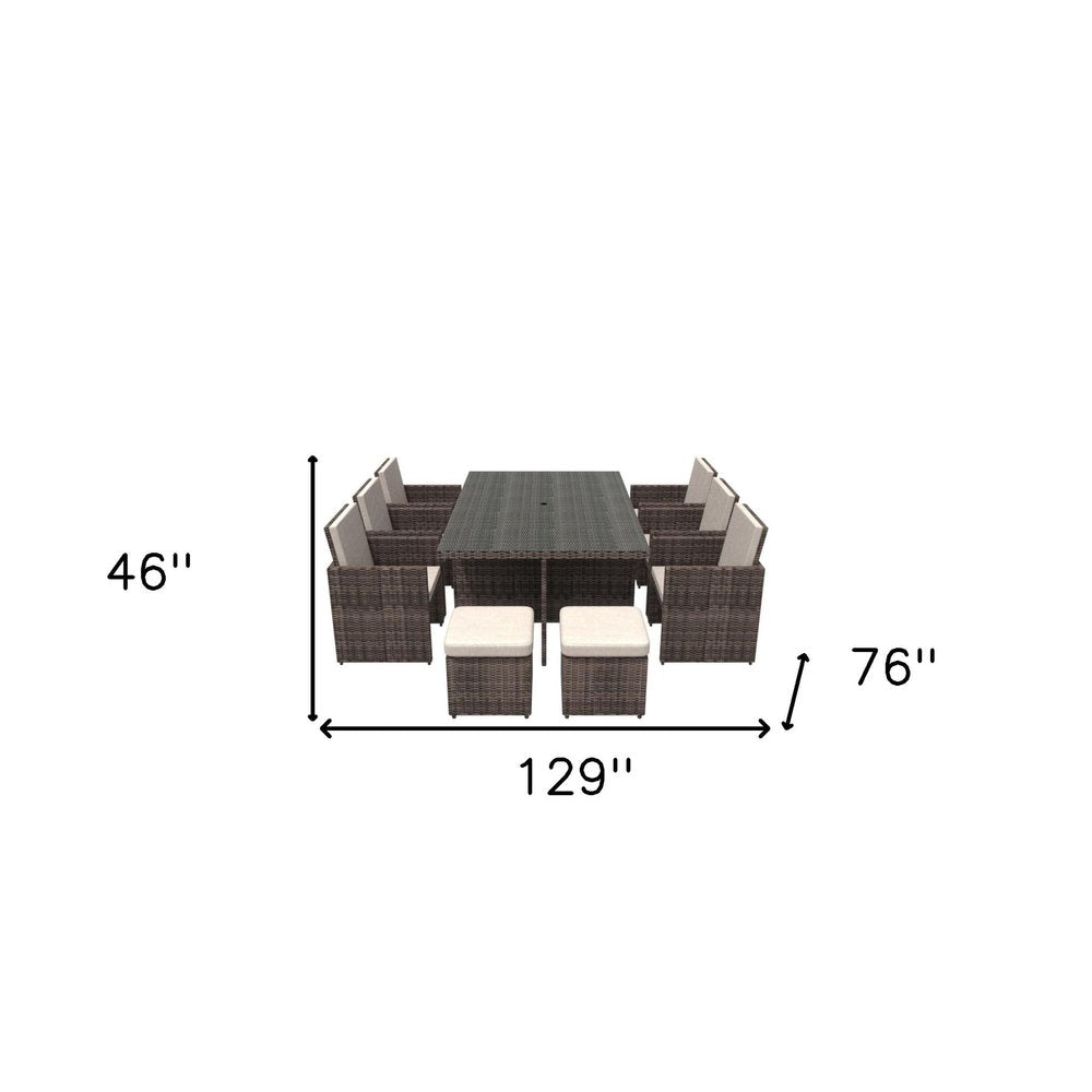 Outdoor Patio 11-Piece Clear and Gray Glass Dining Set