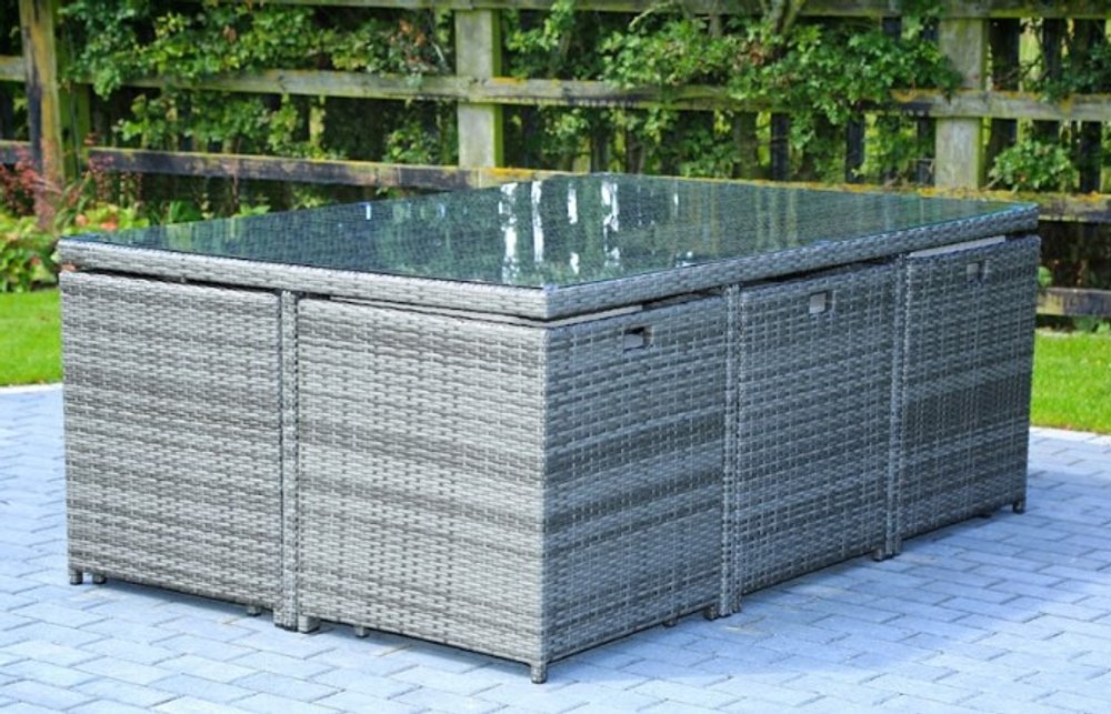 Outdoor Patio 11-Piece Clear and Gray Glass Dining Set