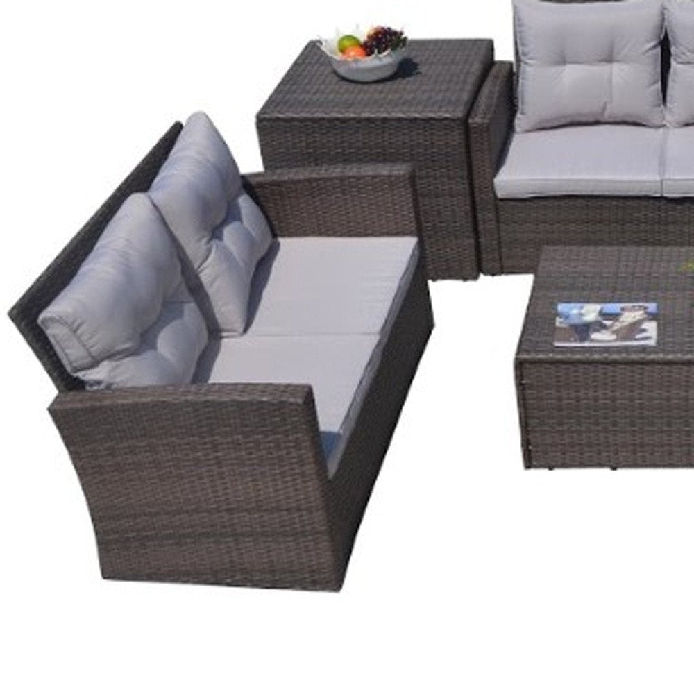 6-Piece Outdoor Brown Metal Outdoor Patio Conversation Set with Cushions