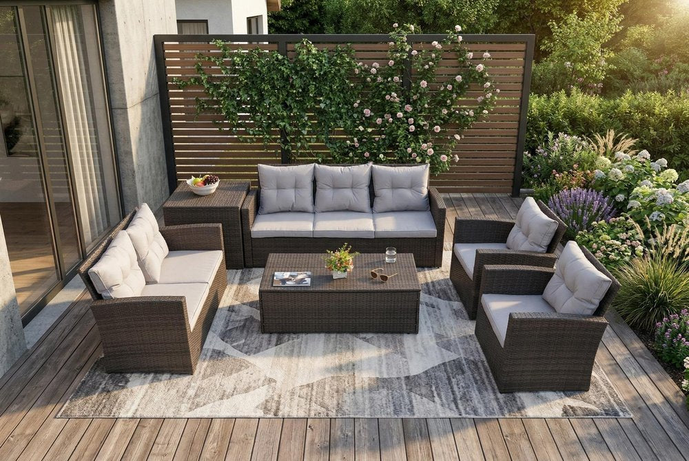 6-Piece Outdoor Brown Metal Outdoor Patio Conversation Set with Cushions