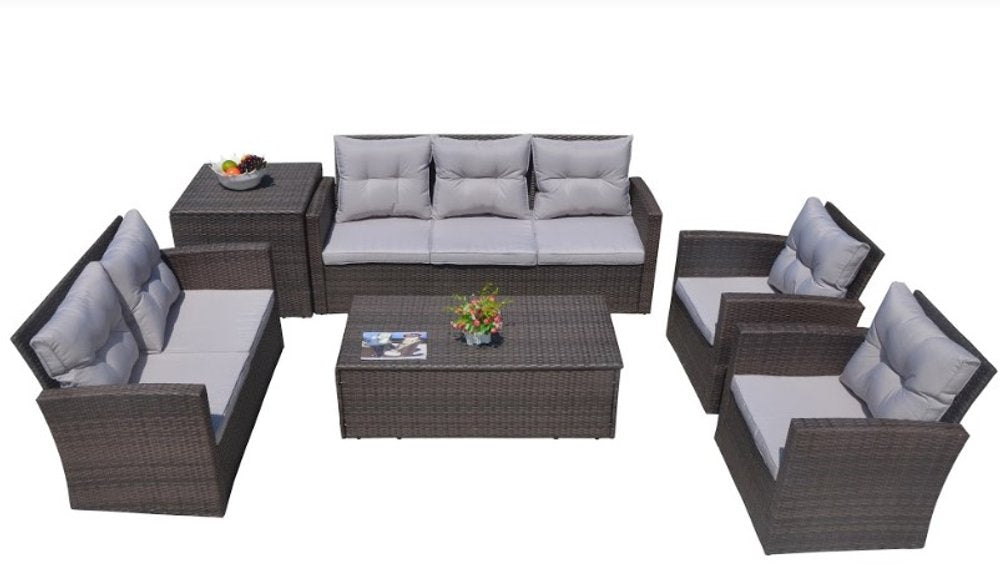 6-Piece Outdoor Brown Metal Outdoor Patio Conversation Set with Cushions