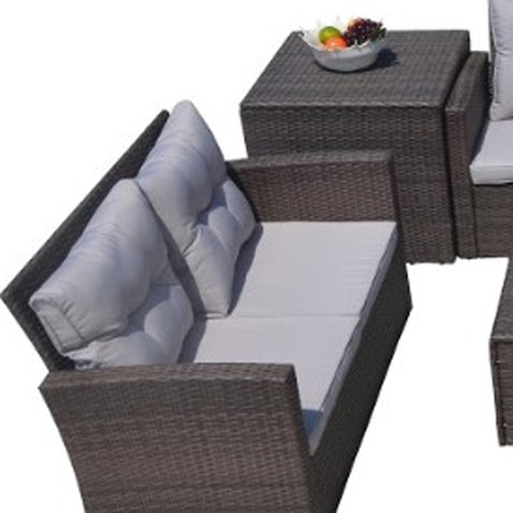 6-Piece Outdoor Brown Metal Outdoor Patio Conversation Set with Cushions
