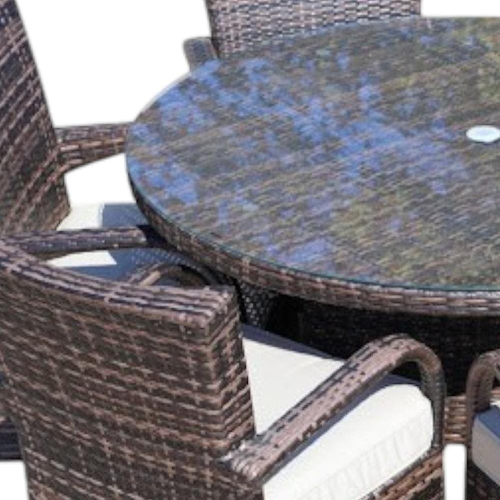 Outdoor Patio 7-Piece Clear and Gray Round Glass Dining Set