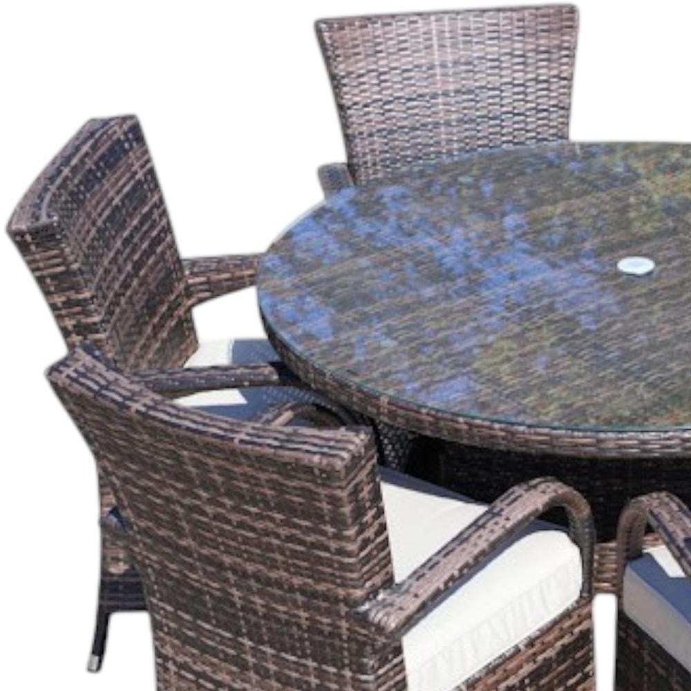Outdoor Patio 7-Piece Clear and Gray Round Glass Dining Set