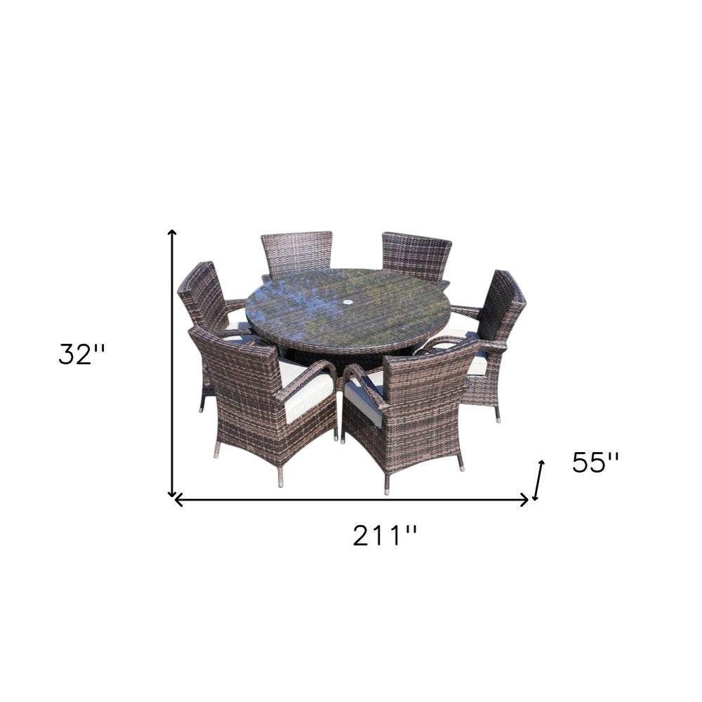 Outdoor Patio 7-Piece Clear and Gray Round Glass Dining Set