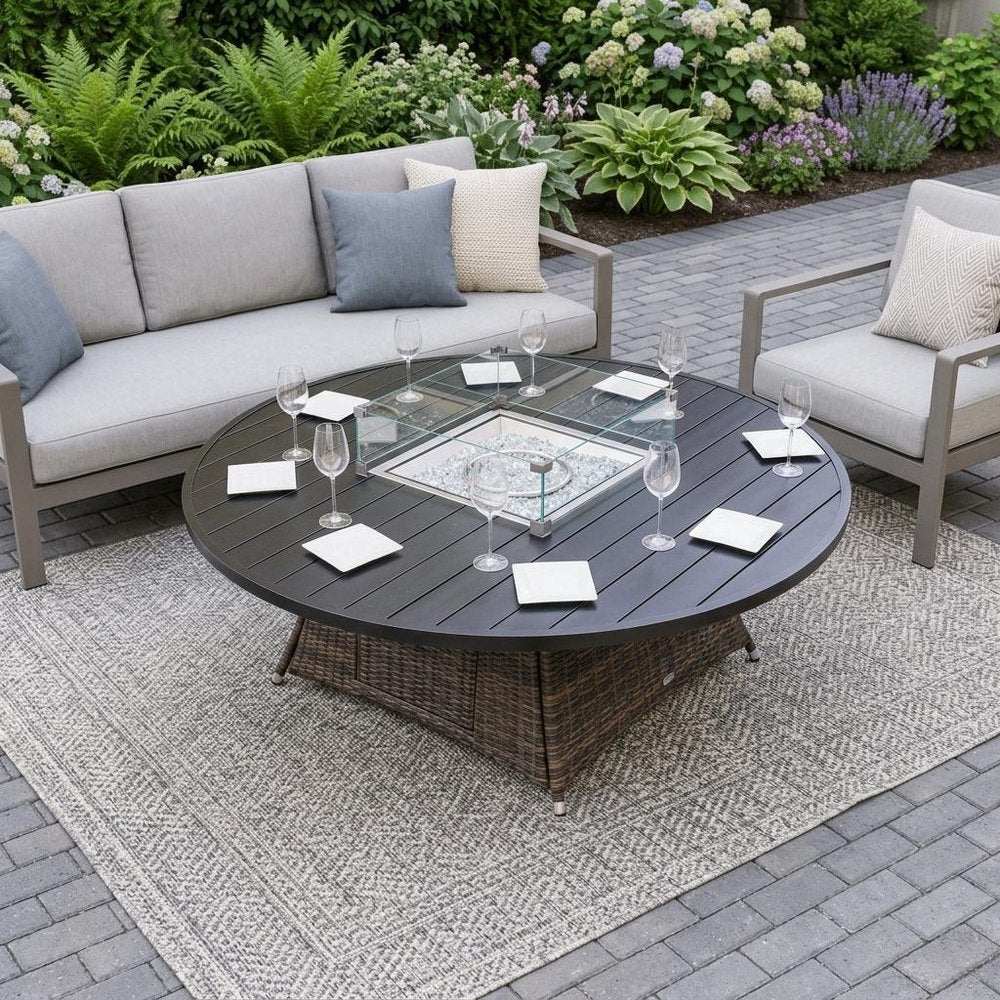 50,000 BTU 325" Brown Aluminum Propane Round Outdoor Fire Pit