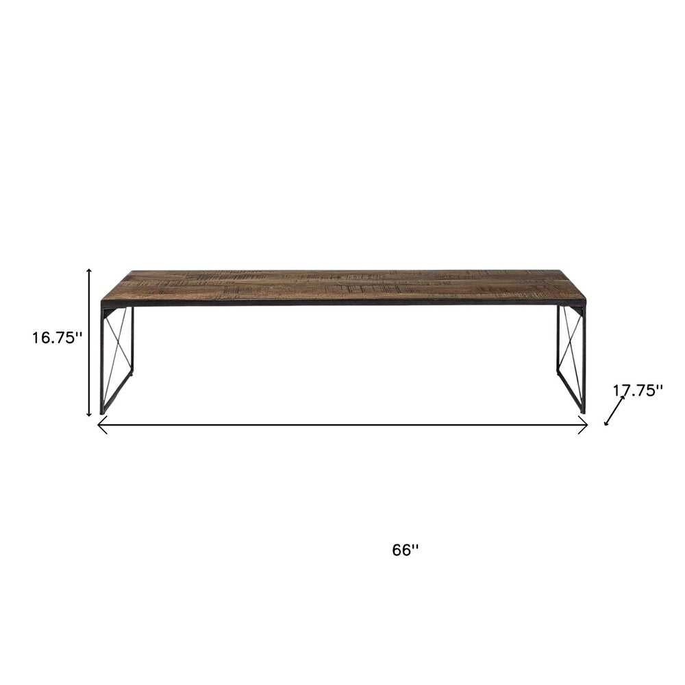 Rectangular Mango Woodmedium Brown Top & Black Iron Base Accent Outdoor Garden Bench