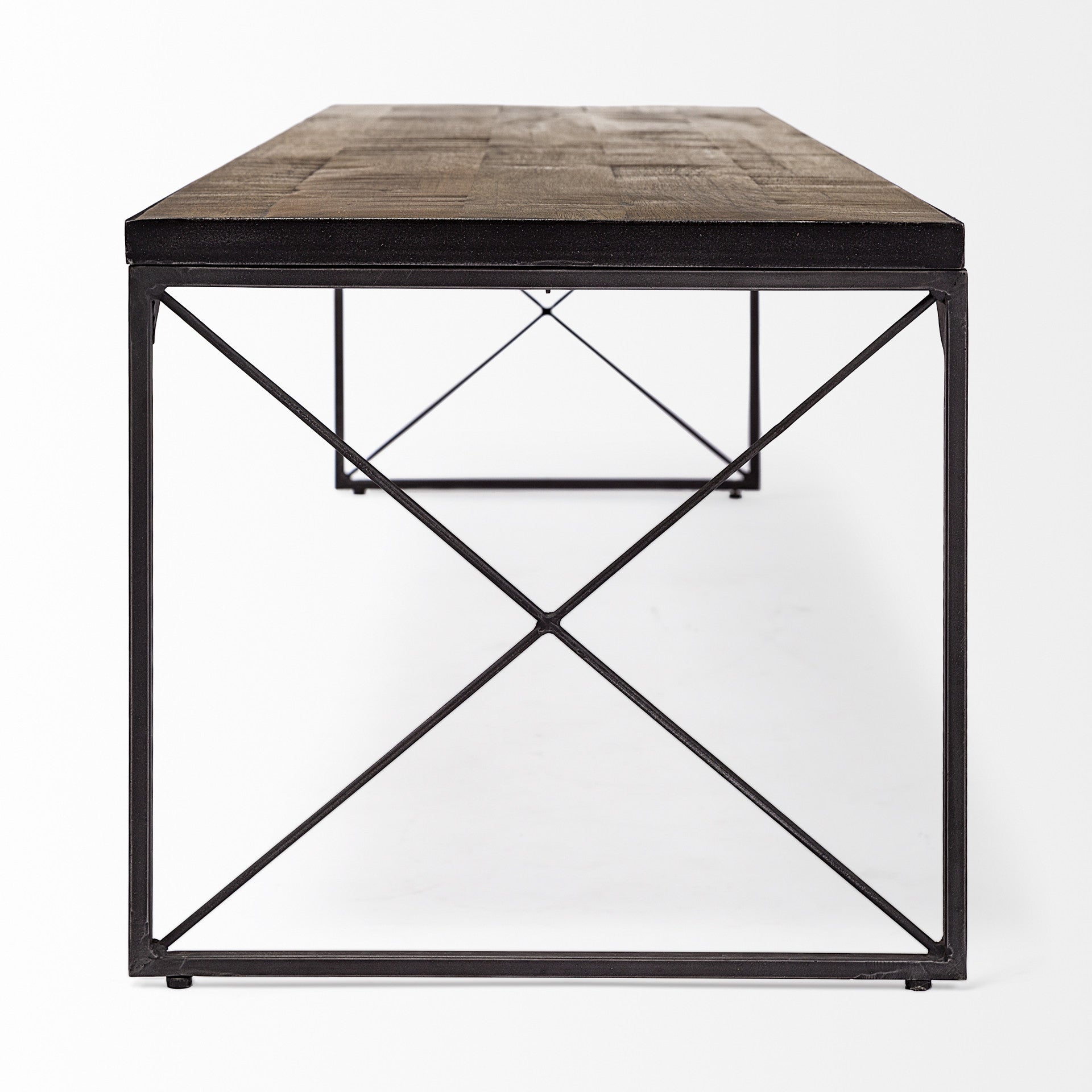 Rectangular Mango Woodmedium Brown Top & Black Iron Base Accent Outdoor Garden Bench