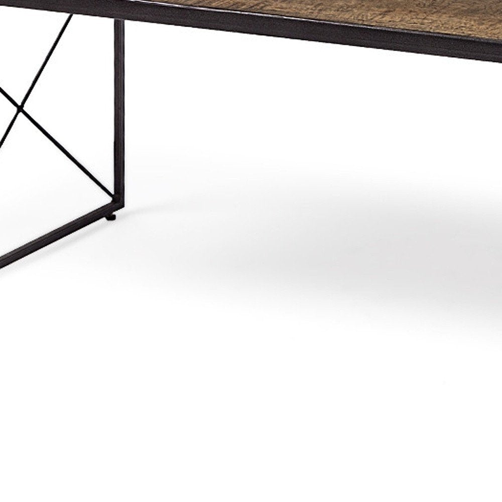 Rectangular Mango Woodmedium Brown Top & Black Iron Base Accent Outdoor Garden Bench