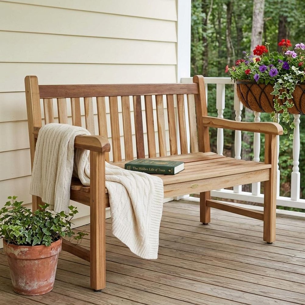 26" Natural Teak Solid Wood Garden Outdoor Garden Bench