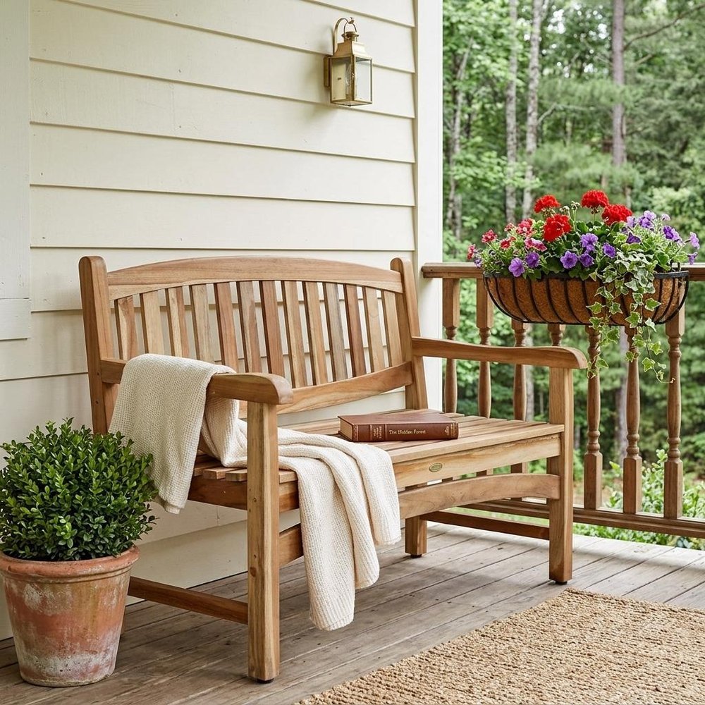 26" Natural Teak Solid Wood Garden Outdoor Garden Bench
