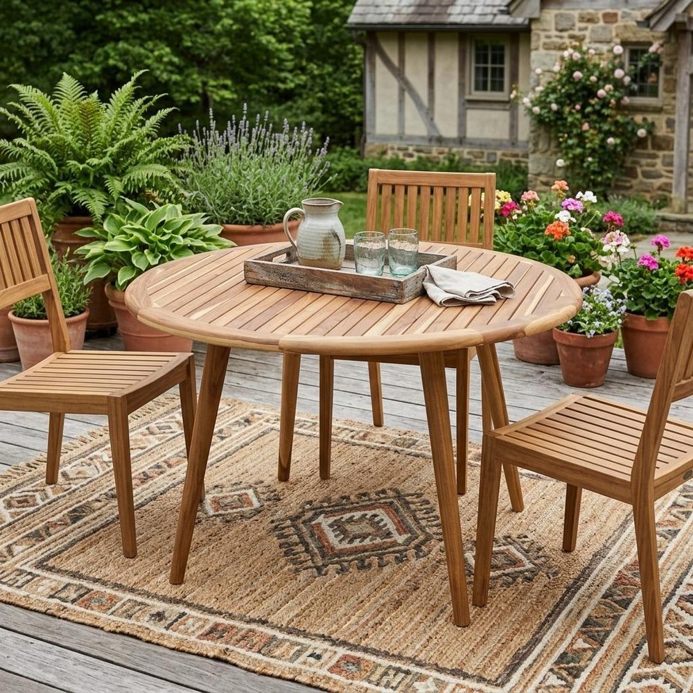36" Natural Rounded Solid Wood Outdoor Patio Dining Table