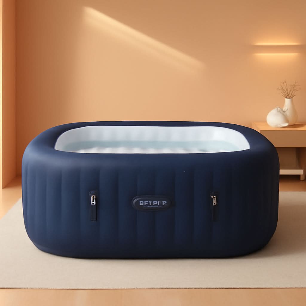 Blue 6-Person Inflatable Hot Tub Square with 140 Jets - Portable Outdoor Spa