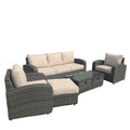5-Piece Gray and Beige Wicker Outdoor Patio Conversation Set with Table