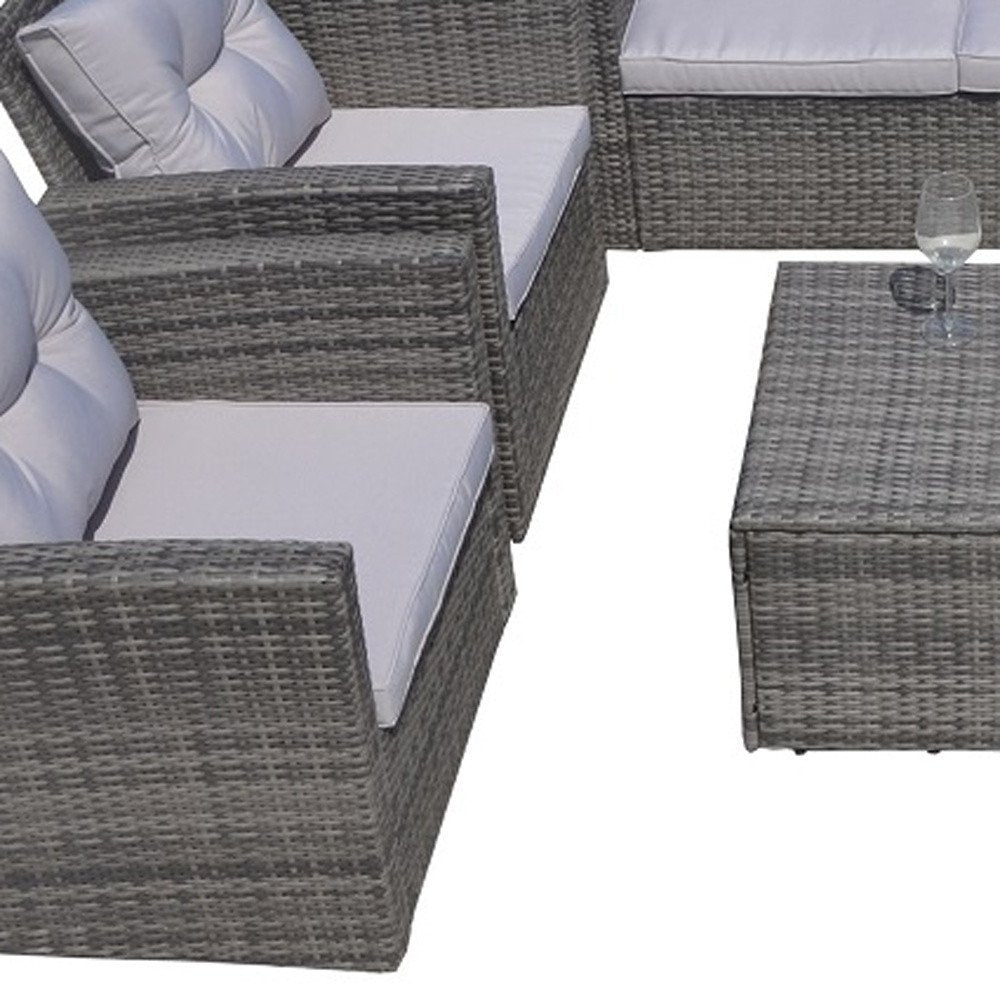 6-Piece Gray Wicker Outdoor Patio Conversation Set with Table