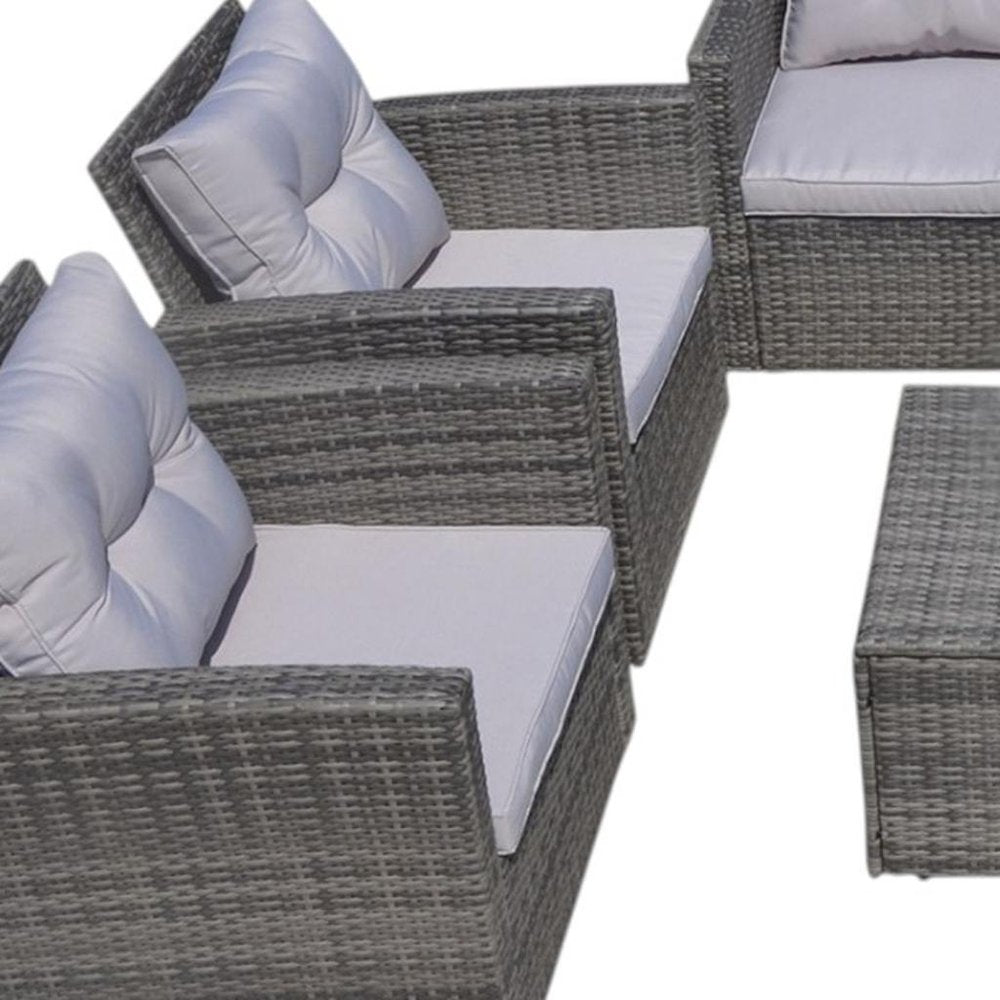 6-Piece Gray Wicker Outdoor Patio Conversation Set with Table