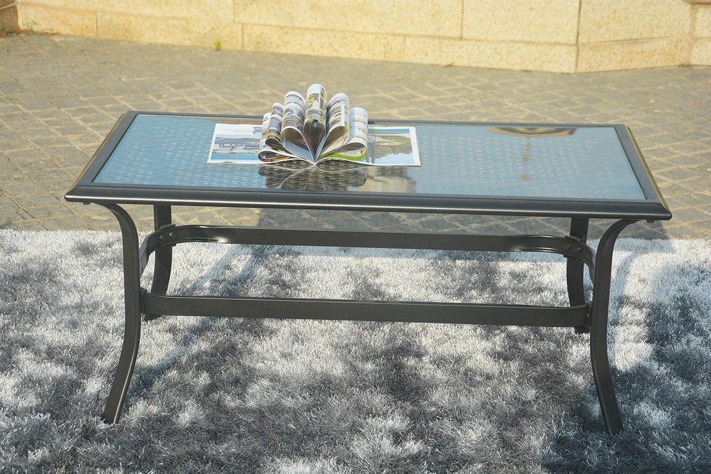 5-Piece Black and Beige Metal Outdoor Patio Conversation Set with Table