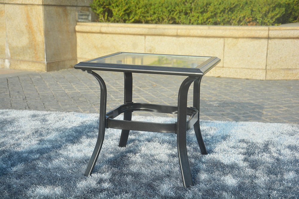5-Piece Black and Beige Metal Outdoor Patio Conversation Set with Table