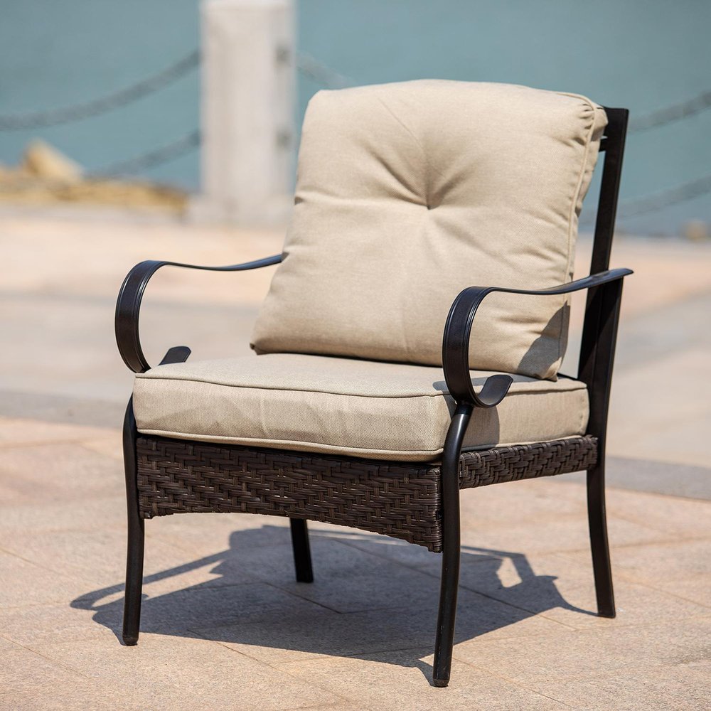 5-Piece Black and Beige Metal Outdoor Patio Conversation Set with Table