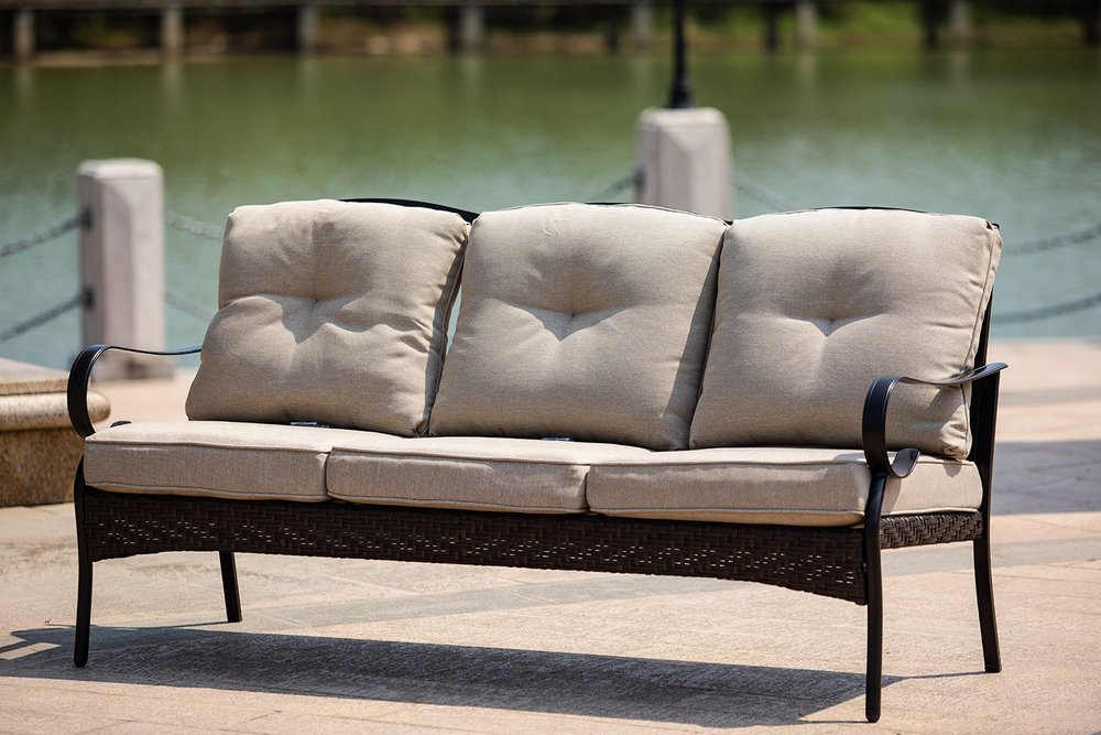5-Piece Black and Beige Metal Outdoor Patio Conversation Set with Table