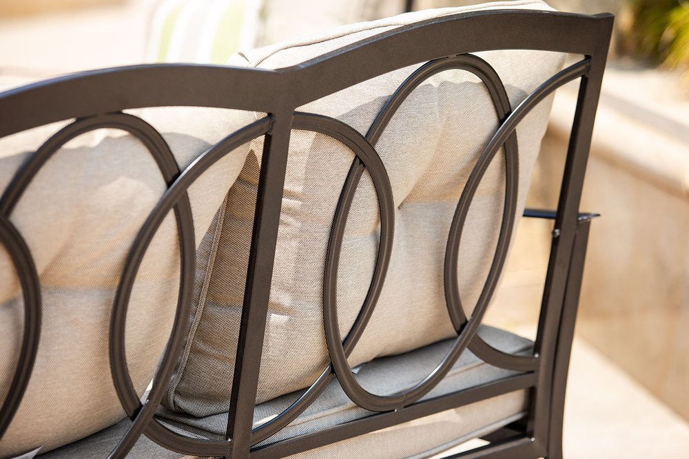 5-Piece Black and Beige Metal Outdoor Patio Conversation Set with Table
