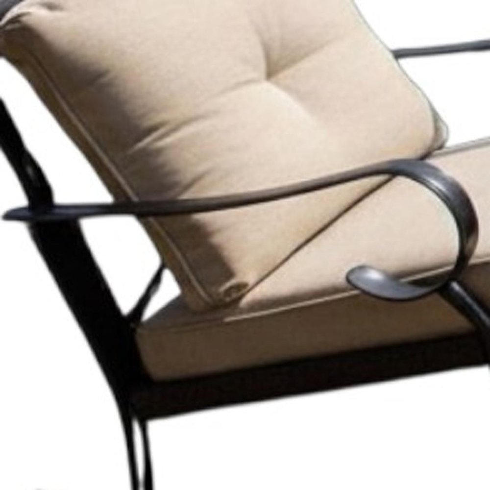 5-Piece Black and Beige Metal Outdoor Patio Conversation Set with Table