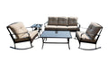 5-Piece Black and Beige Metal Outdoor Patio Conversation Set with Table