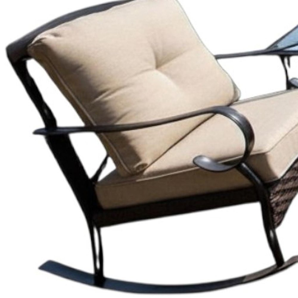 5-Piece Black and Beige Metal Outdoor Patio Conversation Set with Table