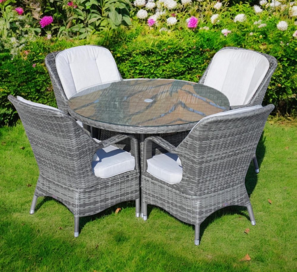 Outdoor Patio 5-Piece Gray Round Glass Dining Set