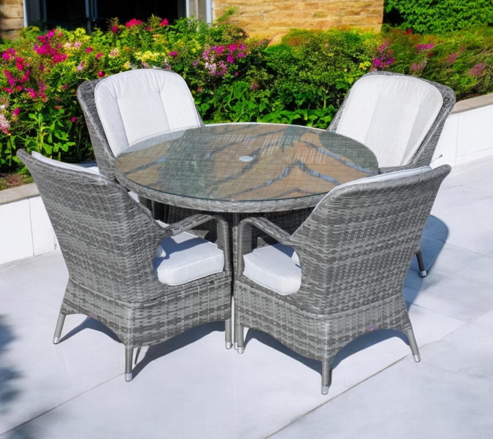 Outdoor Patio 5-Piece Gray Round Glass Dining Set
