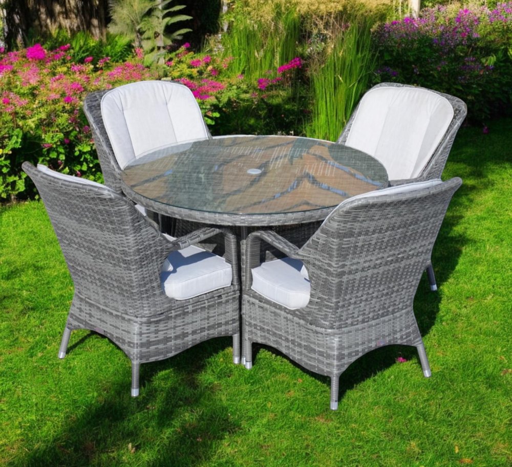 Outdoor Patio 5-Piece Gray Round Glass Dining Set