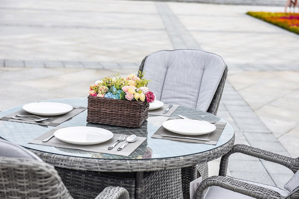 Outdoor Patio 5-Piece Gray Round Glass Dining Set