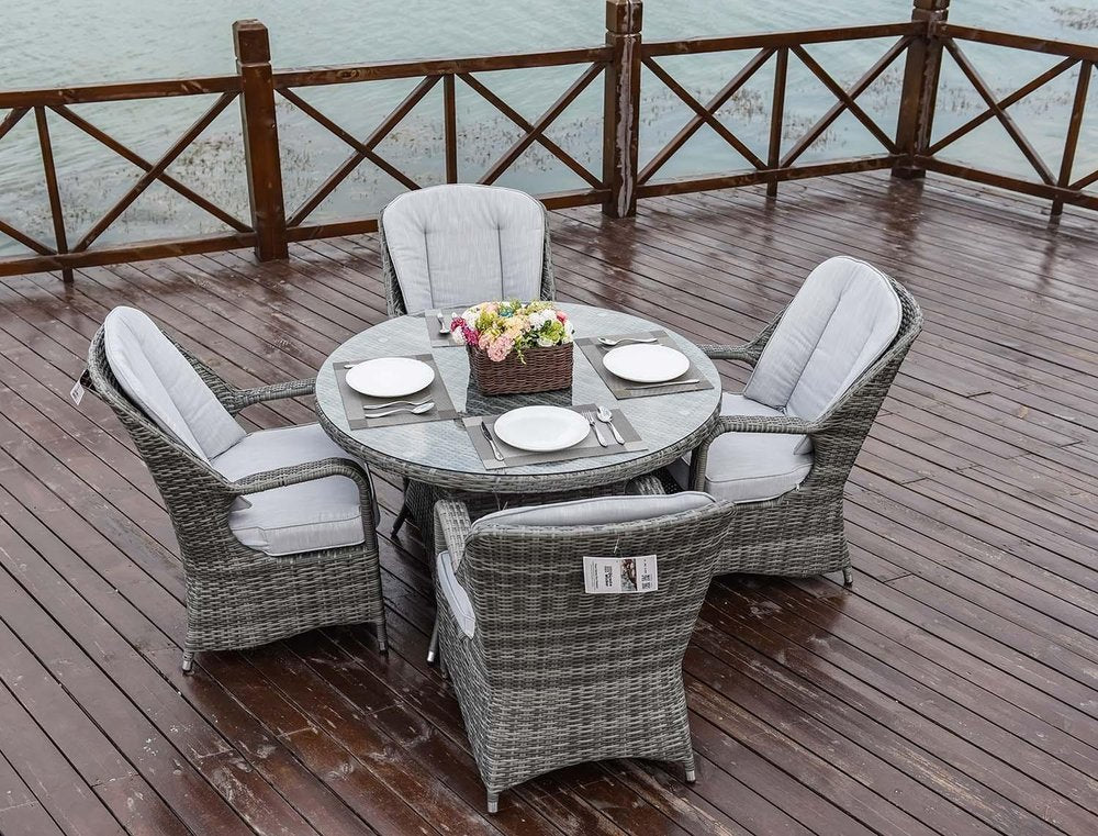 Outdoor Patio 5-Piece Gray Round Glass Dining Set