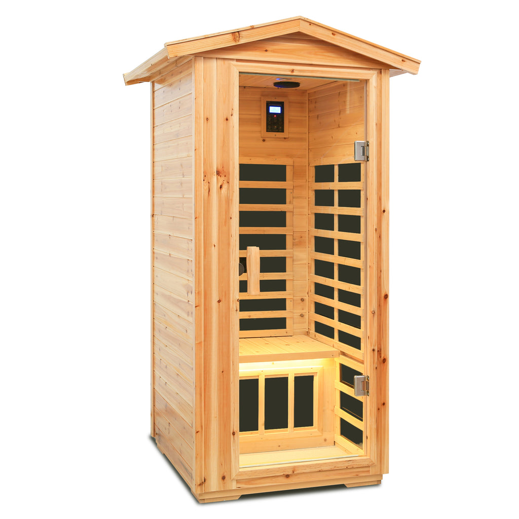 1-Person Far-Infrared Outdoor Sauna - Fir Wood Backyard Sauna