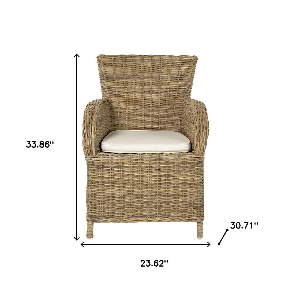 2-Piece Tan Textured Outdoor Patio Dining Chairs with Beige Cushions - Outdoor Patio Chair
