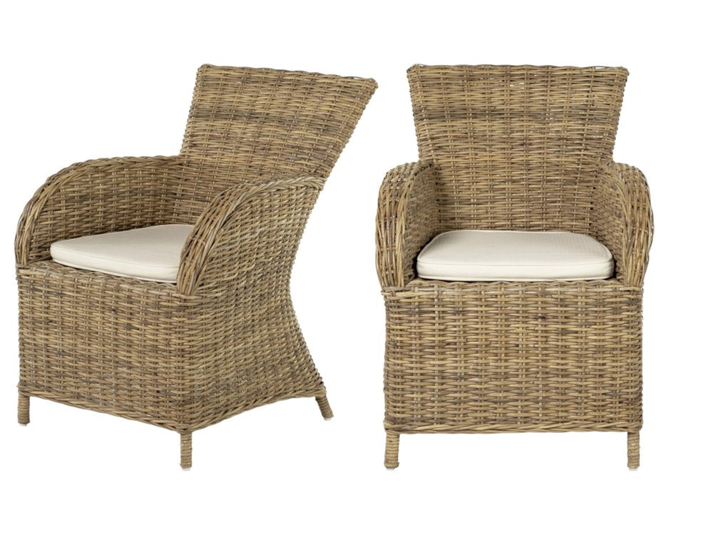 2-Piece Tan Textured Outdoor Patio Dining Chairs with Beige Cushions - Outdoor Patio Chair