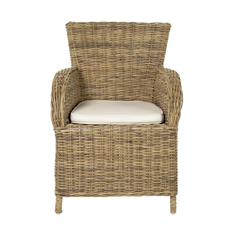 2-Piece Tan Textured Outdoor Patio Dining Chairs with Beige Cushions - Outdoor Patio Chair