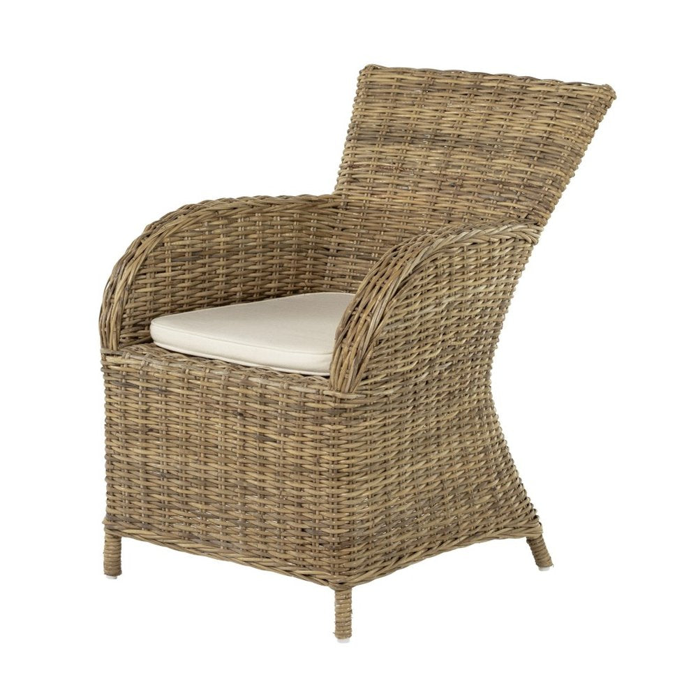 2-Piece Tan Textured Outdoor Patio Dining Chairs with Beige Cushions - Outdoor Patio Chair