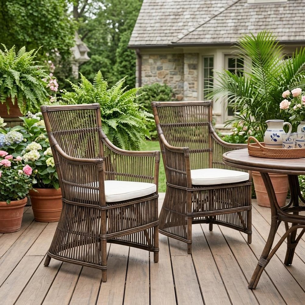 2-Piece Cream Rattan Outdoor Patio Arm Chair Set