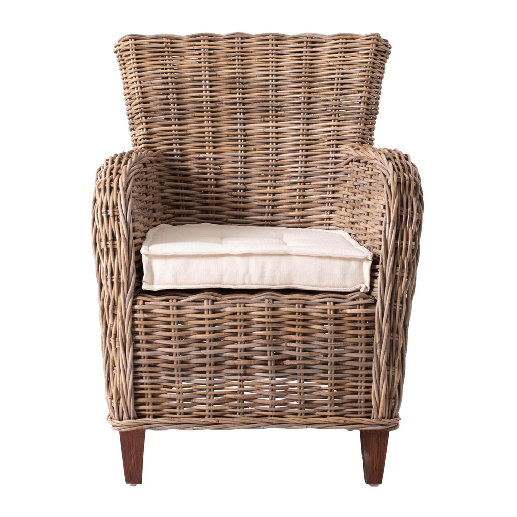 2-Piece Cream & Natural Woven Rattan Outdoor Patio Dining Chairs with Cream Cushion - Outdoor Patio Chair