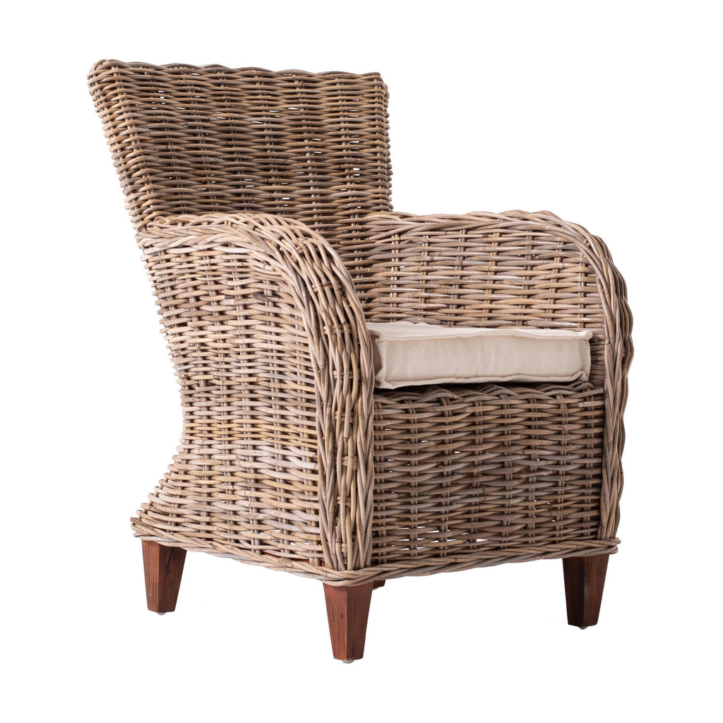 2-Piece Cream & Natural Woven Rattan Outdoor Patio Dining Chairs with Cream Cushion - Outdoor Patio Chair