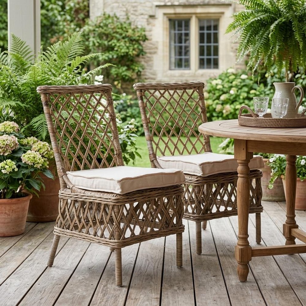 2-Piece Cream Woven Rattan Outdoor Patio Accent Chair Set