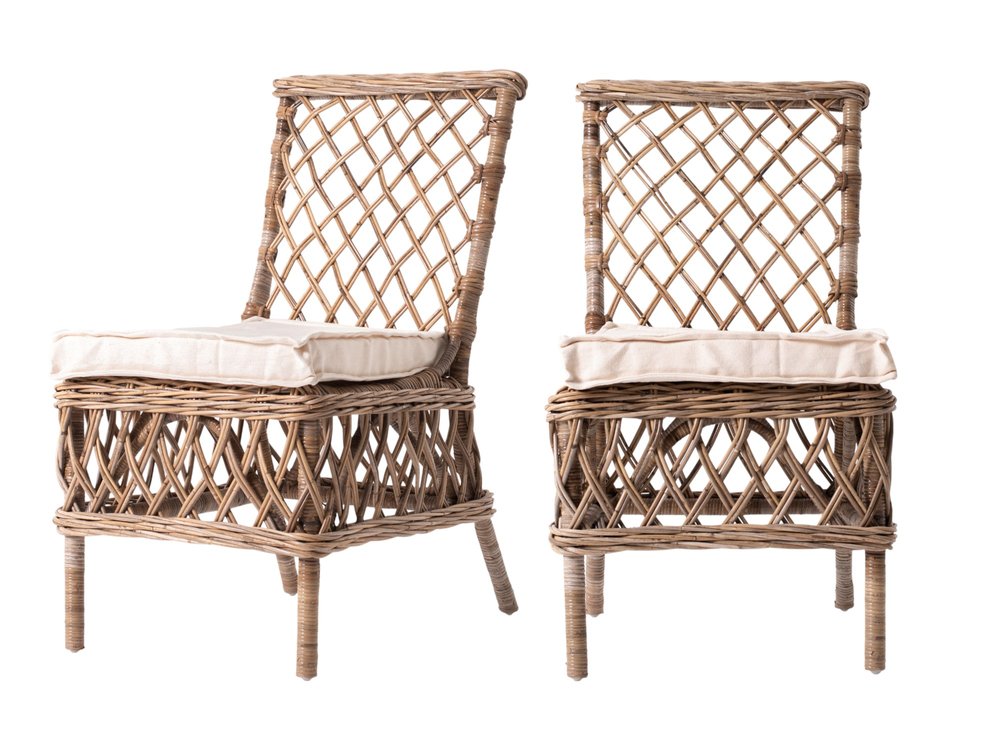 2-Piece Cream Woven Rattan Outdoor Patio Accent Chair Set