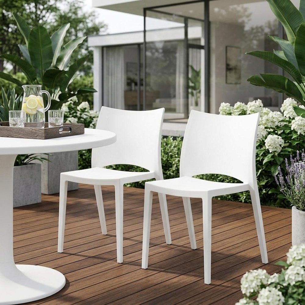 2-Piece White Heavy-Duty Plastic Outdoor Patio Stacking Dining Chair Set