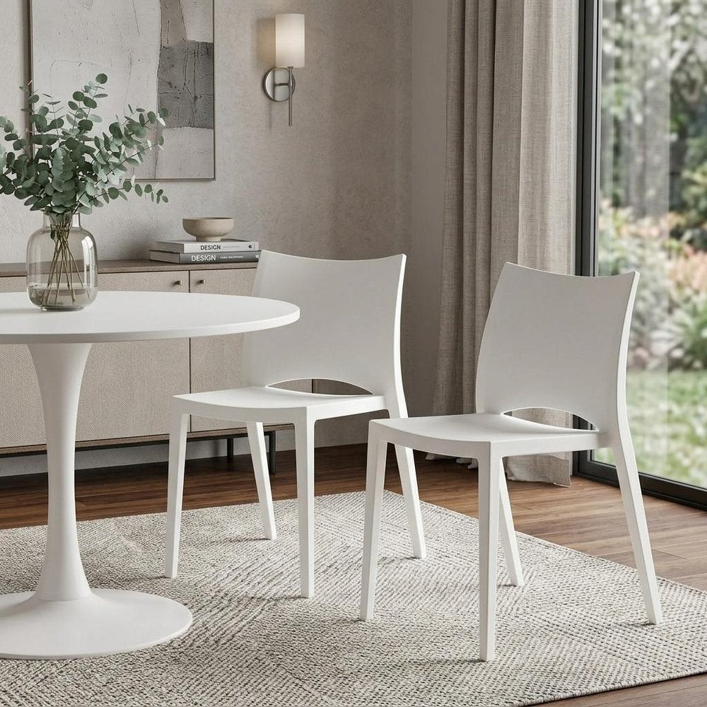 2-Piece White Heavy-Duty Plastic Outdoor Patio Stacking Dining Chair Set