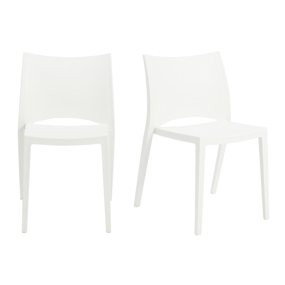 2-Piece White Heavy-Duty Plastic Outdoor Patio Stacking Dining Chair Set