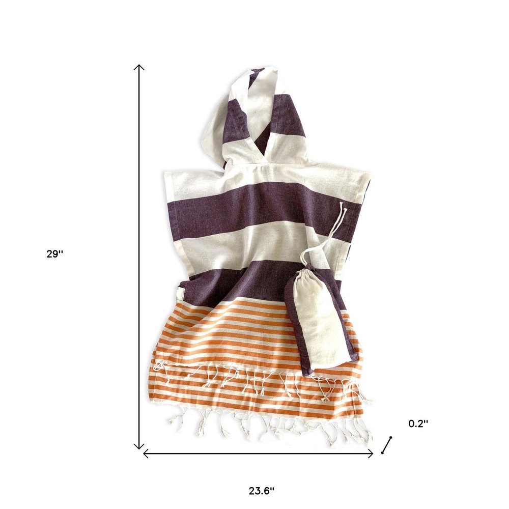 Outdoor Dark Purple Orange and White Striped Design Poncho Towel
