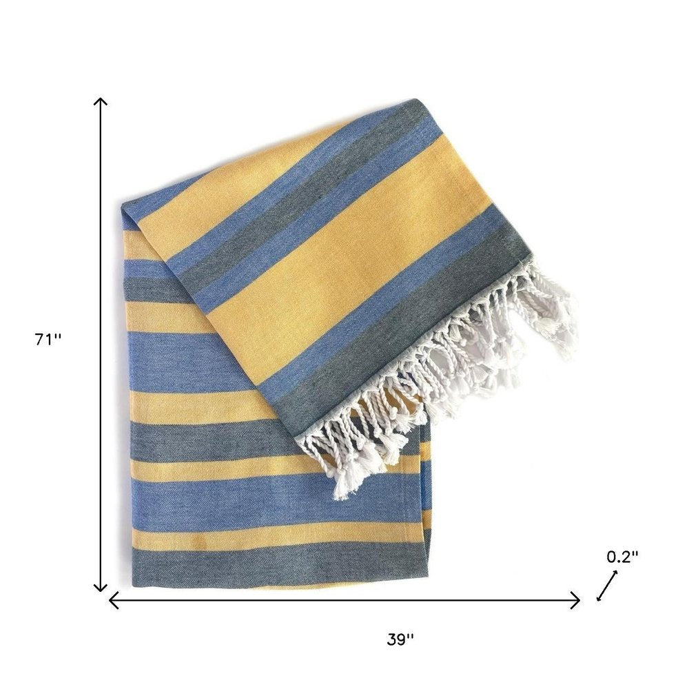 Outdoor Denim Blue and Yellow Striped Turkish Towel Beach Blanket