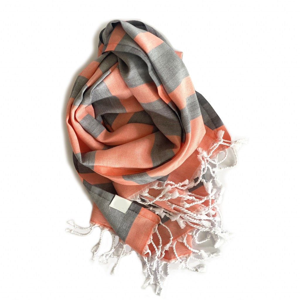 Outdoor Peach and Dark Grey Striped Design Turkish Beach Blanket